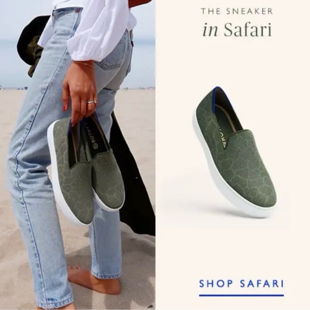 Rothy’s The Slip On Sneaker in Green Safari Retired Print - Picture 2 of 10